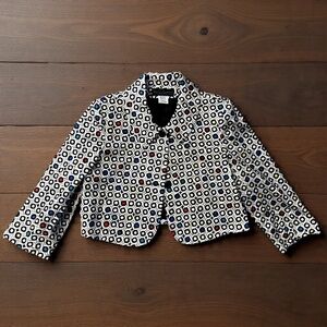 Harve Benard Blazer Jacket Open Front Colorful Print Lined Size 14 EUC